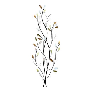 Curtis Jere-Style Wrought Iron Mother of Pearl Leaves Branches Wall Hanging For Sale
