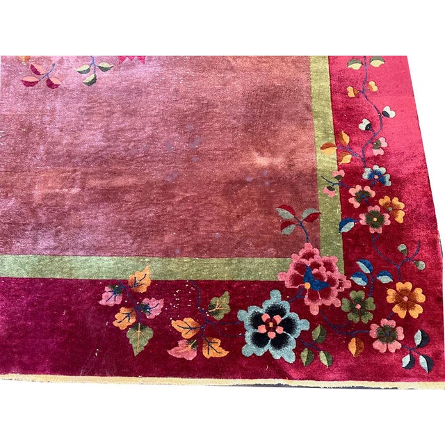 Textile An Antique Nichol Quality Art Deco Chinese Rug Majenta /Purple For Sale - Image 7 of 9