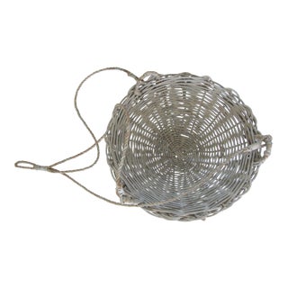 Vintage Hanging Wicker Basket Planter For Sale