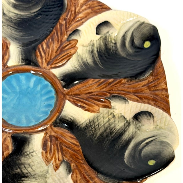 English Majolica Fish Head Oyster Plate in the Style of Mintons or George Jones For Sale - Image 11 of 12