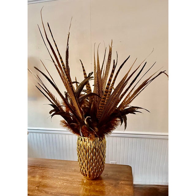 Pheasant Feather Decorative Vase For Sale - Image 9 of 12