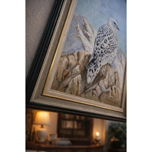 Snowy Falcon Wildlife, 1993, Oil on Canvas, Framed For Sale - Image 3 of 8