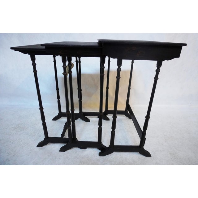 20th Century Antique Victorian Black Lacquer Nest of 3 Tables For Sale In Los Angeles - Image 6 of 18