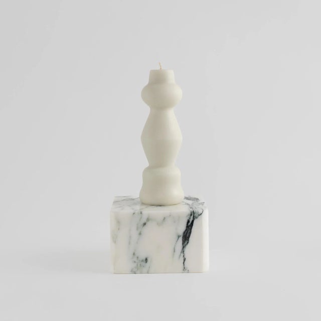 Mid-Century Modern Sculptural Postmodern Beeswax Pillar Candle No.01 in Alabaster White For Sale - Image 3 of 3