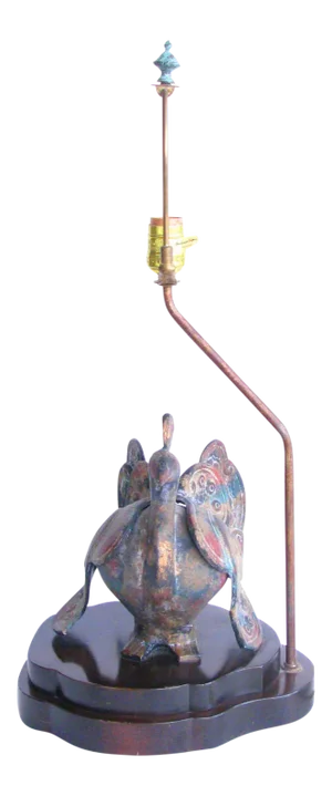 Mid 20th Century Frederick Cooper Cast Bronze Figurine Lamp Mounted on Wood Plinth Base