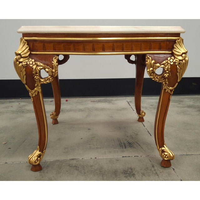 Meroni Francesco for Versaille design Center Louis XV Style Partial Gilt Handcrafted Mahogany and Marble Side Table....