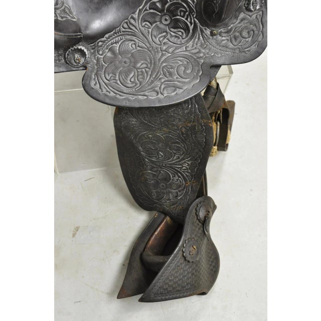 Animal Skin Vintage Brown Tooled Leather Floral Embossed 15" Seat Horse Riding Saddle For Sale - Image 7 of 12