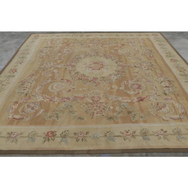 Traditional Rug & Kilim’s Aubusson Style Rug in Light Gold and Cream With Floral Medallion For Sale - Image 3 of 9