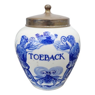 Mid-Century Dutch Hand-Painted Delft Blue Tobacco Jar with Brass Lid, Holland, 1960s For Sale