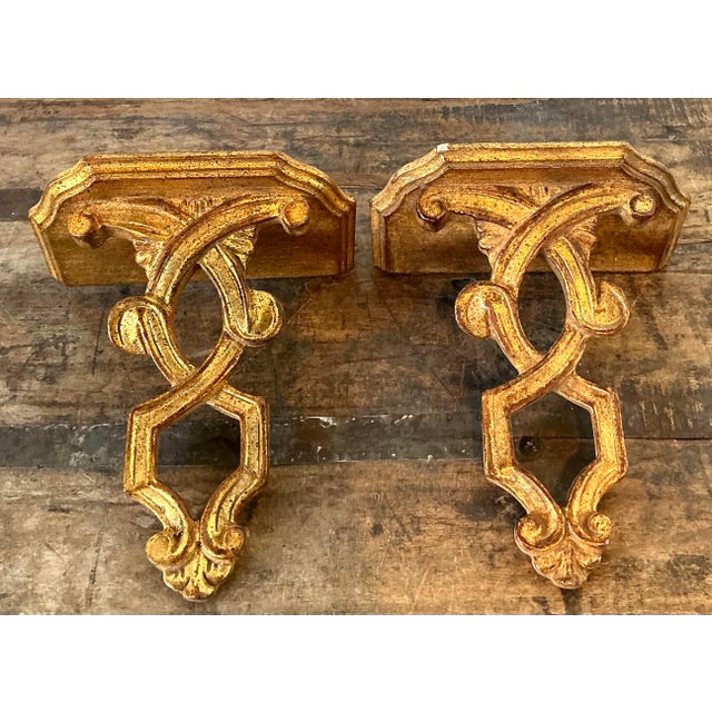Vintage Italian Gilt Wall Brackets - A Pair For Sale - Image 11 of 12