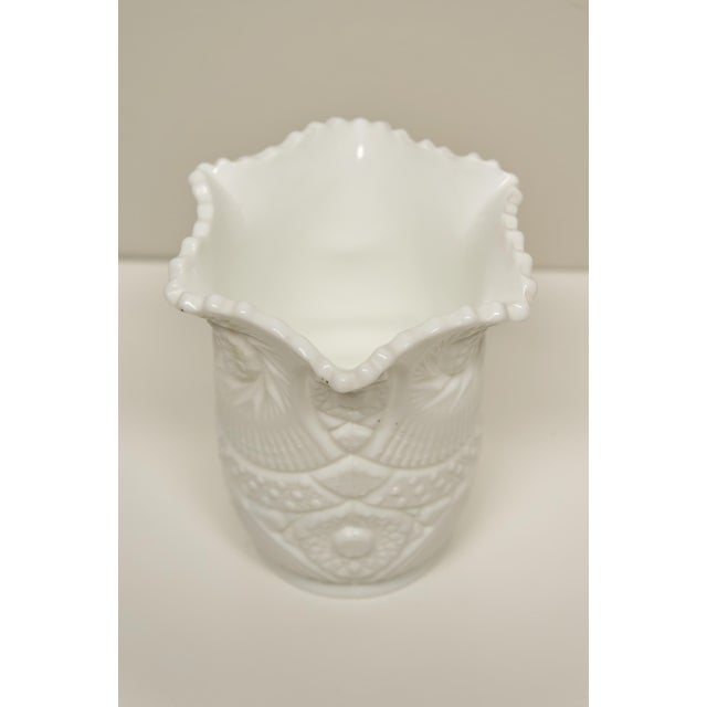 Kemple Glassworks Milk Glass Celery Vase Valtec Sunburst Pattern For Sale - Image 4 of 5