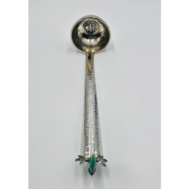 1980s Emilia Castillo Silver-Plated Ladle With Malachite Parrot, Mexican Modernism For Sale - Image 5 of 18