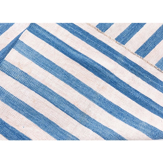 Blue Vintage Indian Dhurrie Rug Doris Leslie Blau For Sale - Image 8 of 8