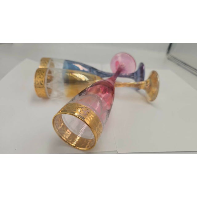 Murano Glass Champagne Glasses with Gold Rims, 1970s, Set of 6 For Sale - Image 3 of 9