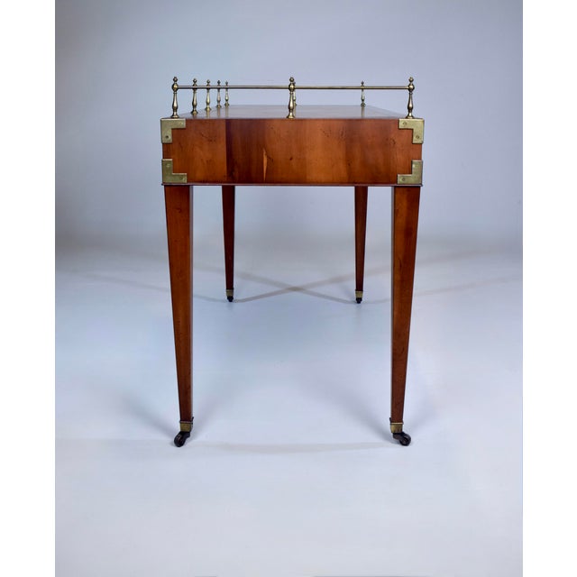 Wood English Regency, Campaign Writing Desk, Pecan, Walnut, Brass, Usa 1960's For Sale - Image 7 of 16
