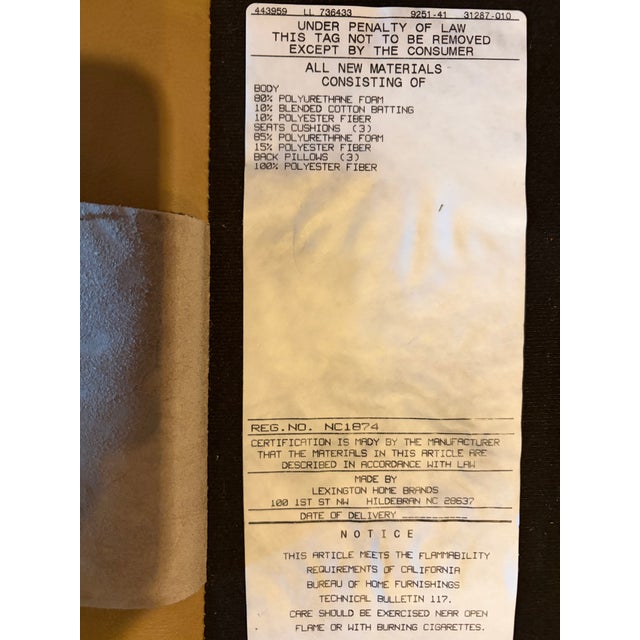 Animal Skin Unused Lexington Furniture Camel Leather Sofa With Nailhead Trim For Sale - Image 7 of 9