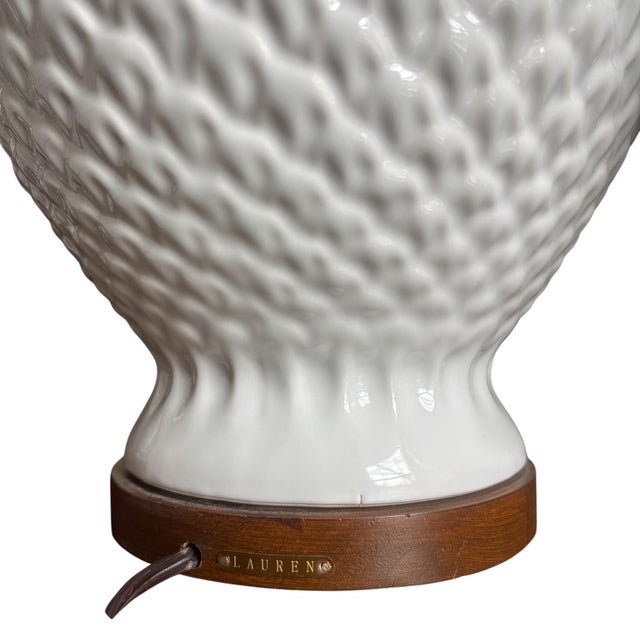 Vintage Ralph Lauren White Pineapple Table Lamps With Wood Base - a Pair For Sale In Chicago - Image 6 of 7
