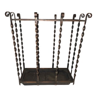 French 1940's Dark Copper Color Hand Forged Iron Umbrella/ Cane/ Magazine Stand For Sale