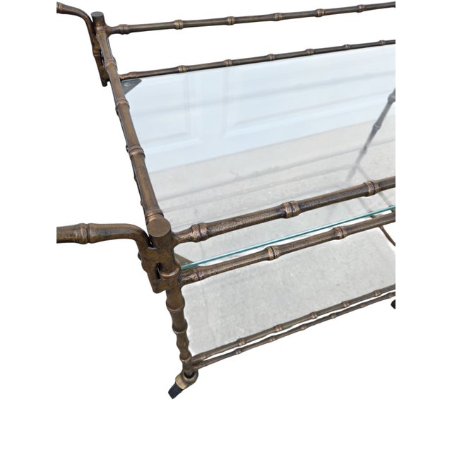 Vintage Faux Bamboo Italian Tea Bar Cart Bronze Server Console Maison Style For Sale - Image 10 of 18
