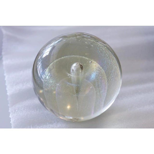 Light Pink Vintage Art Glass Iridescent Inclusion Round Glass Ball Sculpture, Signed For Sale - Image 8 of 9