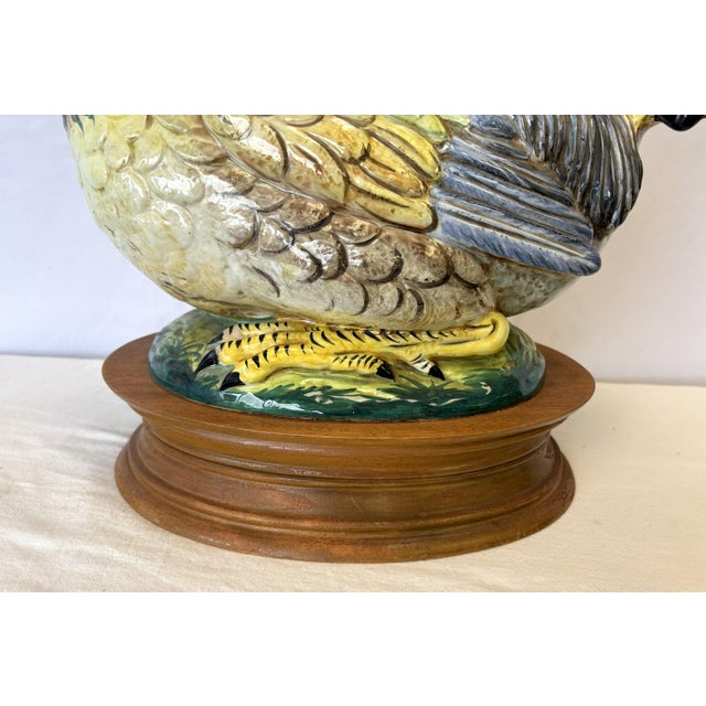 Vintage Large Ceramic Rooster Lamp on Wood Base For Sale - Image 10 of 17