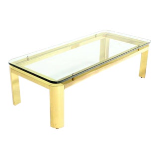 Mid-Century Modern Pace Collection Floating Glass-Top and Brass Base Coffee Table For Sale