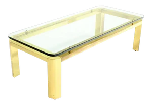 Mid-Century Modern Pace Collection Floating Glass-Top and Brass Base Coffee Table