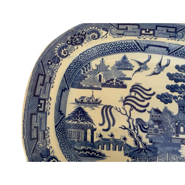 Early 19th Century Antique Massive 19.5" Blue Willow Turkey Platter Unmarked Staffordshire English Transferware Flawless England 1830–1860 For Sale - Image 5 of 8