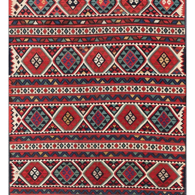 Tribal 19th Century Antique Shirvan Kilim With Intricate Design in With Vibrant Colors 5'11 X 10'2 For Sale - Image 3 of 12