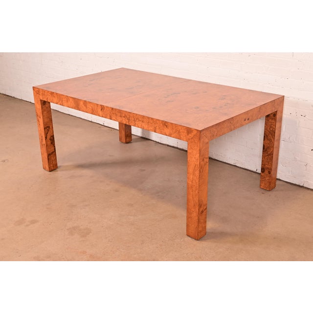 Brown Milo Baughman for Thayer Coggin Mid-Century Modern Burl Wood Parsons Extension Dining Table, Newly Refinished For Sale - Image 8 of 15
