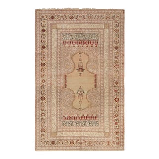 Hand-Knotted Antique Ghiordes Rug in Beige-Brown and Pink Floral Pattern For Sale
