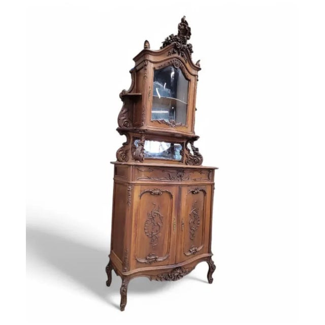 Antique French Carved Ornate Bombe Vitrine Cabinet For Sale - Image 11 of 12