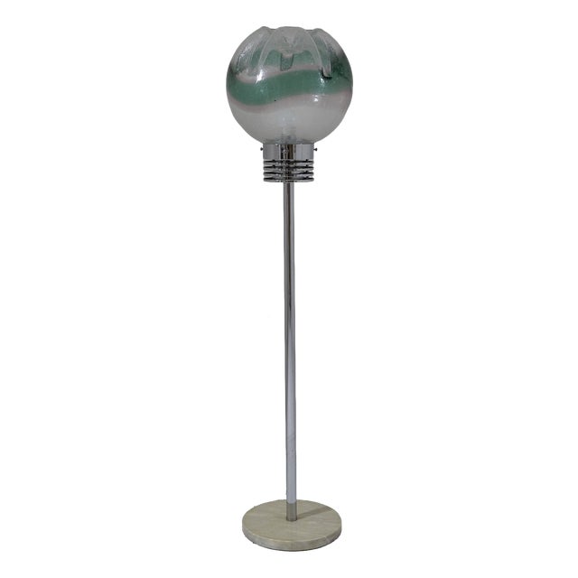 Floor Lamp with Marble Base and Murano Glass, 1950s For Sale