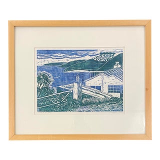 Steve Krauss St. Ives England Linocut - Framed For Sale