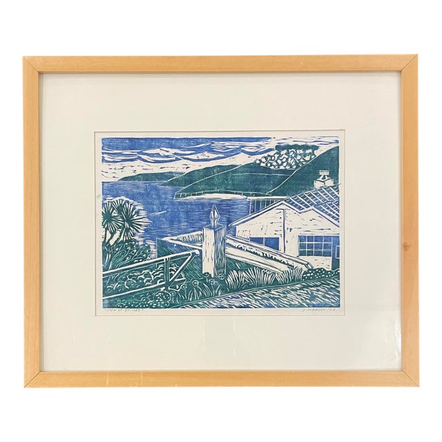 Steve Krauss St. Ives England Linocut - Framed For Sale