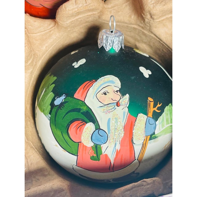 Traditional Vintage Jumbo Handpainted European Christmas Ornaments in Box For Sale - Image 3 of 11