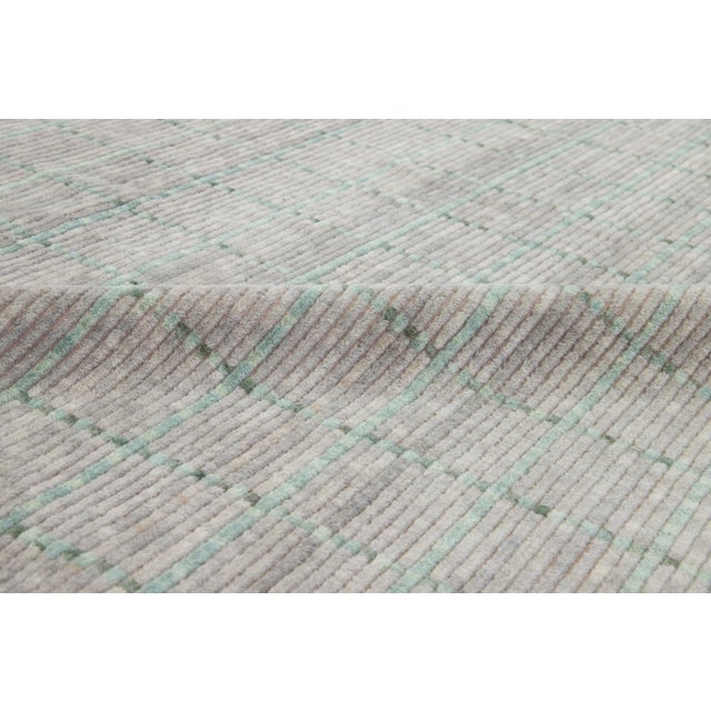 Textile Modern Hand Loom Wool Rug in Gray and Green With Geometric Design For Sale - Image 7 of 11