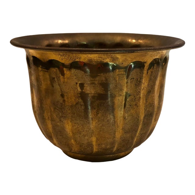Vintage Fluted Brass Planter, Footed For Sale