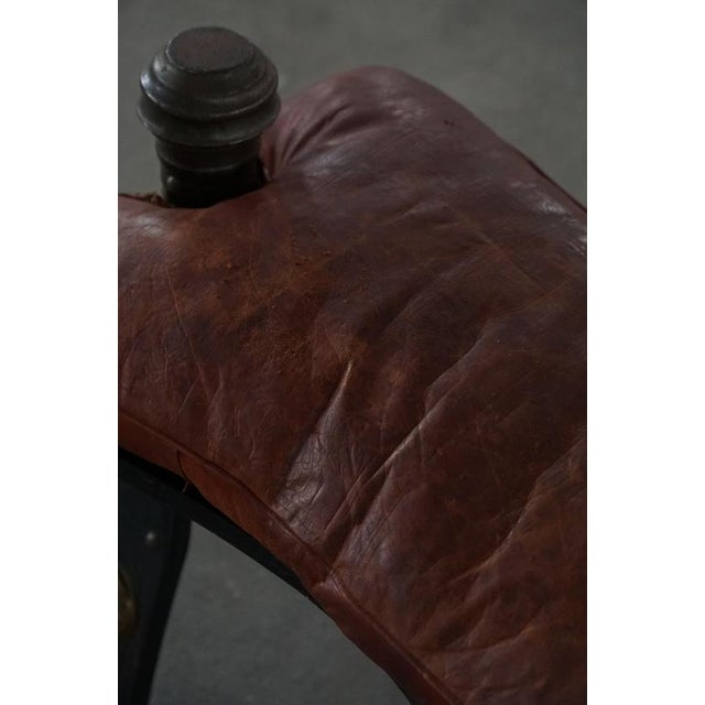 Moroccan Dark Red Upholstered Camel Saddle Ottoman, North Africa, 1940s For Sale - Image 13 of 17
