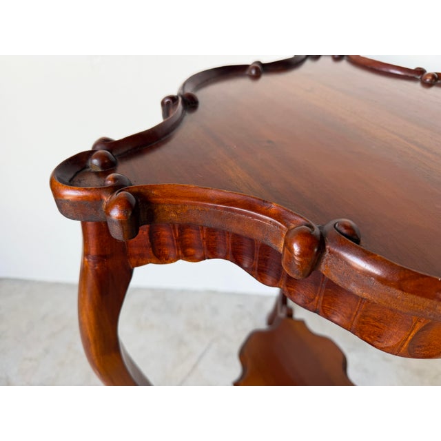 Vintage Carved Mahogany Wood Scalloped End Table With Lower Shelf For Sale - Image 9 of 12