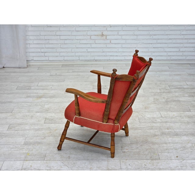 Scandinavian Armchair in Red Wool and Beech, 1960s For Sale - Image 12 of 18