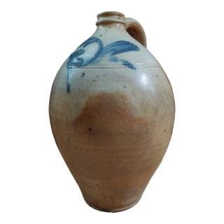 Mid 19th Century Ovoid Jug With Blue Slip Design For Sale