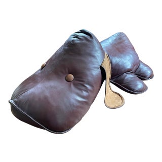 1970s Vintage Brown leather Dog Pouf For Sale