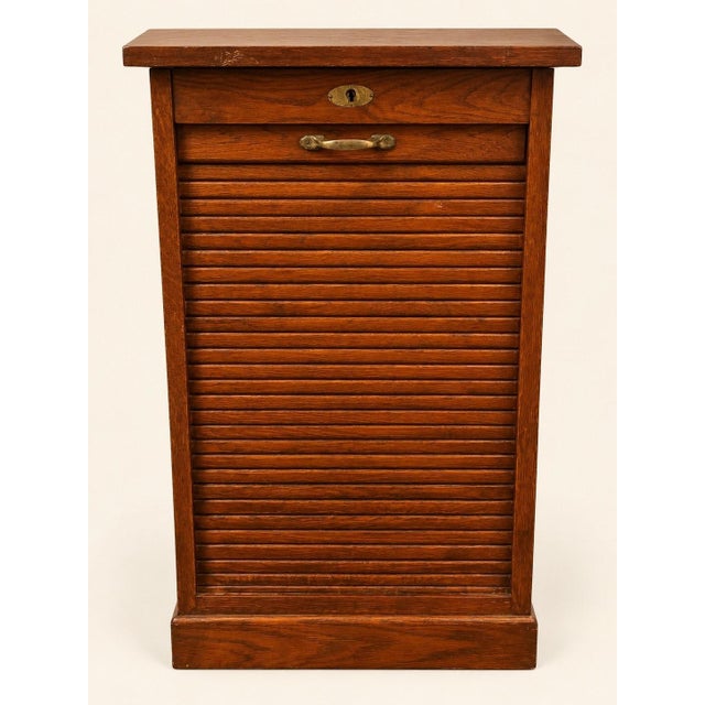 Classic Roll-Top Filing Cabinet in Oak and Brass, 1900s For Sale - Image 4 of 6