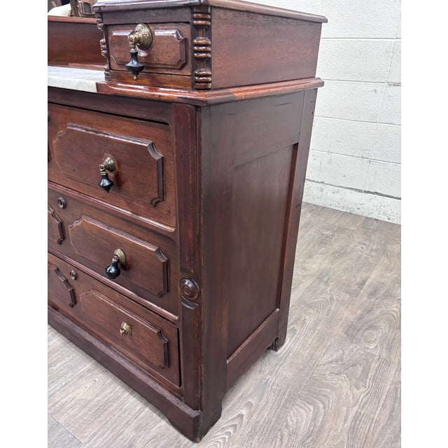 Antique Late 1800s Victorian Walnut Marble Inset Dresser For Sale - Image 4 of 12