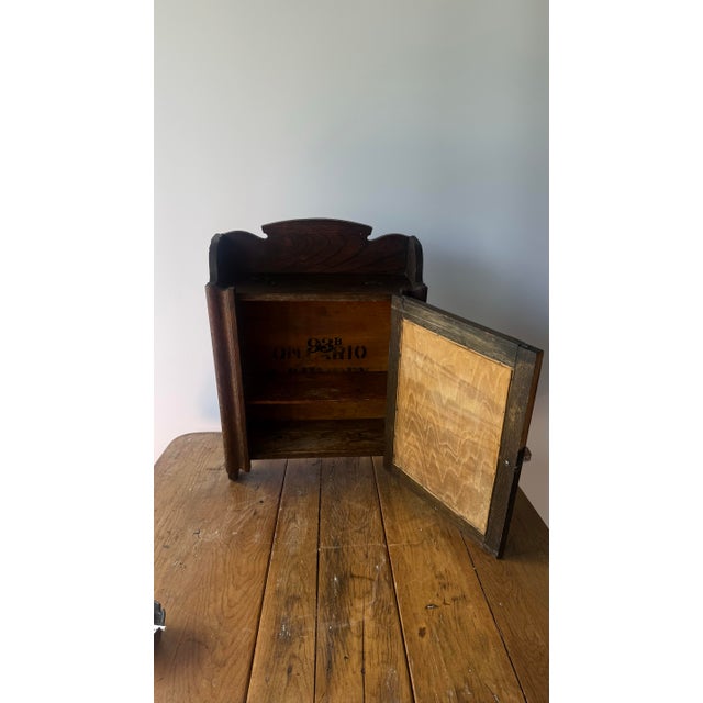 Antique Industrial Oak Storage Cabinet With Ontario Laundry Beveled Mirror For Sale - Image 9 of 9