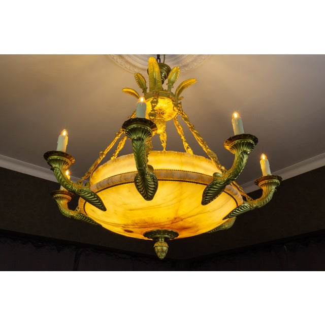 Large Empire Style Alabaster and Bronze 16-Light Chandelier, 1920s For Sale - Image 14 of 18