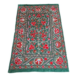 4ft 8in X 6ft9in Uzbekistan Pomegranate Cotton Suzani For Sale