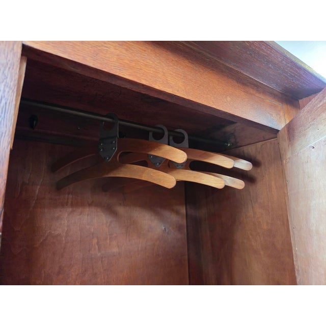 Arts & Crafts Liberty Style Oak Mission Armoire Hand Hammered Copper Accents For Sale - Image 11 of 13