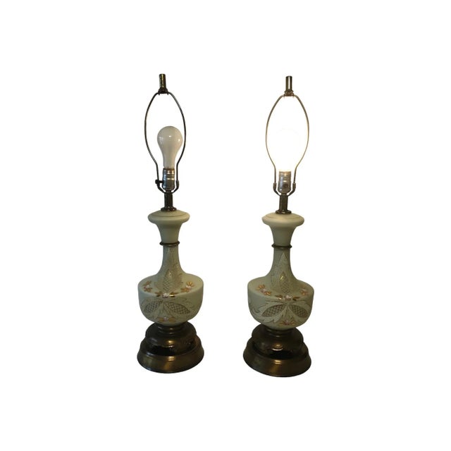 Bristol Porcelain 1940s West Germany Bavarian Bristol Gold Gilded Vintage Table Lamps - a Pair For Sale - Image 4 of 9
